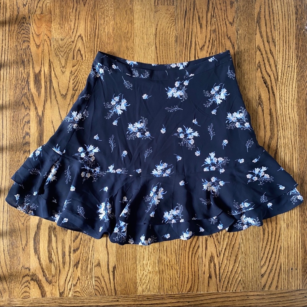 Loft blue floral flutter tiered skirt 4